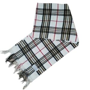 Plaid Scarf~Size 12"×72"~White/Brown Cashmere Feel.